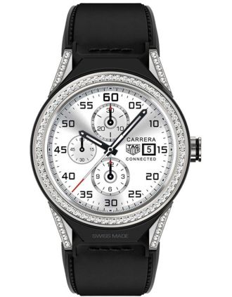 AAA Replica Tag Heuer Connected Modular 45mm Black Calfskin Strap Diamond Bezel Watch SBF8A8011.62FT6079