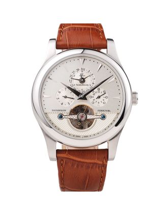 Jaeger Le Coultre Master Control Tourbillon White Dial Brown Leather Strap