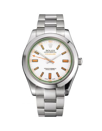 Swiss Rolex Milgauss White Dial Orange Markings Stainless Steel Case And Bracelet