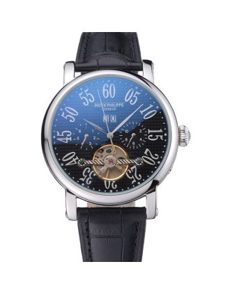 Patek Philippe Grand Complications Stainless Steel Case Black Dial Roman Numerals Black Leather Bracelet 622256