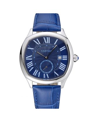 Cartier Drive De Cartier Blue Dial Silver Case Blue Leather Bracelet 1454211