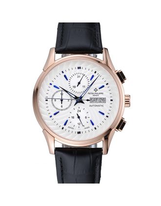 Patek Philippe Grand Complications White Dial Gold Case Black Leather Bracelet 1454240