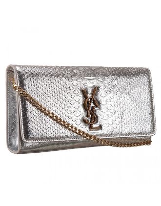 Saint Laurent Monogram Clutch Python Leather Gold Hardware Silver Bag 18926876