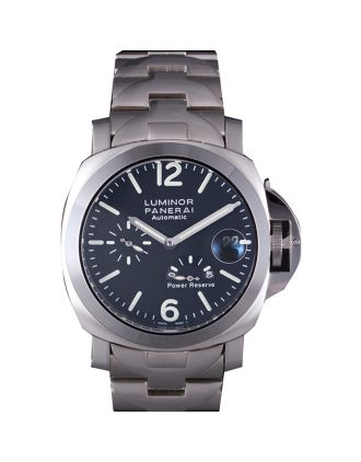 Panerai Luminor Power Reserve Black Dial Brushed Stainless Steel Bracelet