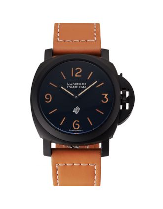 Panerai Luminor Ion Plated Stainless Steel Bezel Orange Leather Bracelet 622309