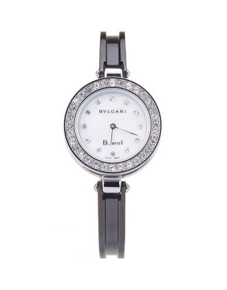Bvlgari B.ZERO1 24mm White Dial Stainless Steel Case With Diamonds Black Steel Bracelet