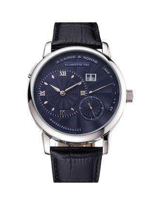 A. Lange & Sohne Lange 1 Blue Dial Stainless Steel Case Black Leather Strap