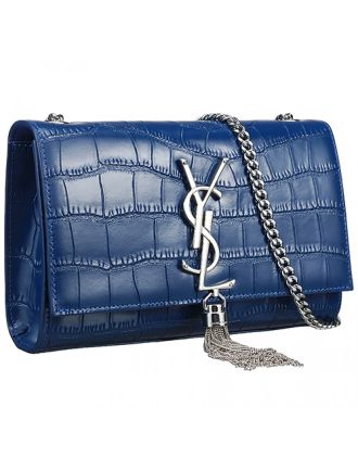 Saint Laurent Croc Stamped Monogram Small Blue Bag 18927150