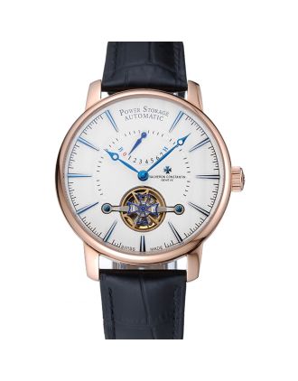 Vacheron Constantin Tourbillion Power Reserve White Dial Gold Case Black Leather Bracelet 1454272