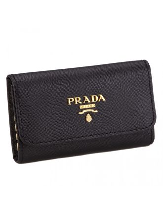 Prada Continental Leather Key Holder Black