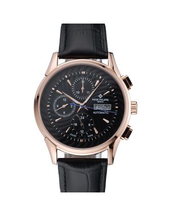 Patek Philippe Grand Complications Black Dial Gold Case Black Leather Bracelet 1454238