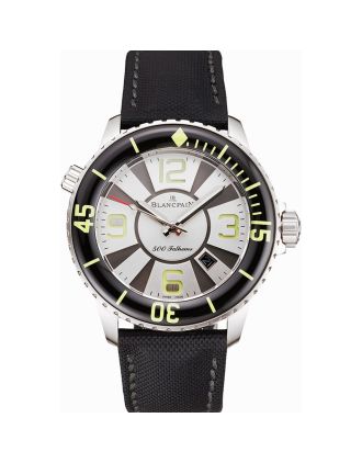 Swiss Blancpain 500 Fathoms Silver Dial Stainless Steel Case Black Canvas Strap