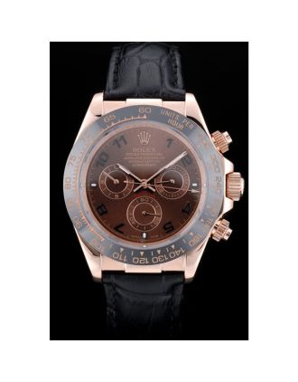 Rolex Daytona Black Ceramic Bezel Brown Dial Black Leather Strap 41975