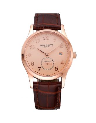 Patek Philippe Calatrava Rose Dial Rose Gold Case Brown Leather Strap 622836