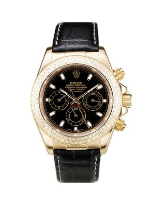 Rolex Daytona Gold Case Crystal Studded Bezel Black Dial