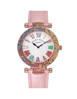Franck Muller Double Mistery 4 Saisons White Dial Rose Gold Case Light Pink Leather Strap