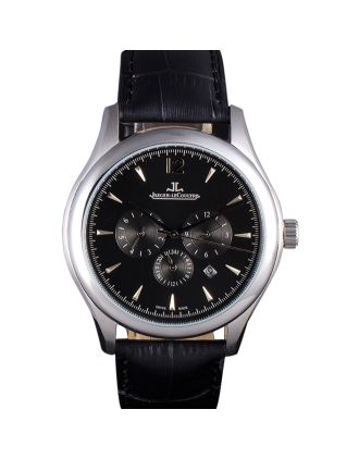 Jaeger Lecoultre Master Chronograph Silver Bezel Black Leather Band 621620