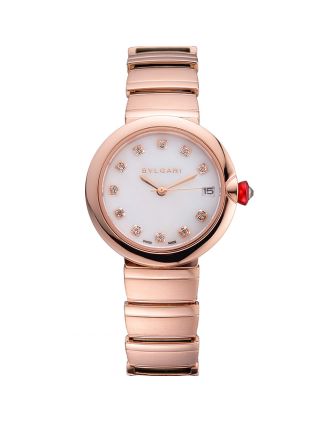 Bvlgari Lvcea White Dial Diamond Hour Markings Rose Gold Case And Bracelet