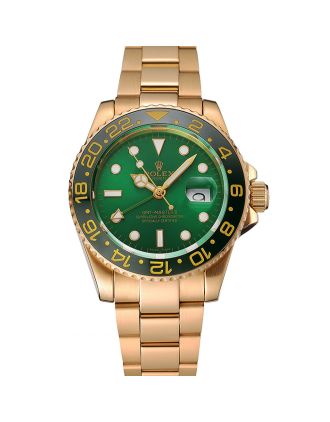 Swiss Rolex GMT Master II Green Dial And Bezel Gold Case And Bracelet 1453750