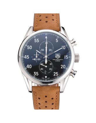 Tag Heuer Carrera SpaceX Silver Bezel with Black Dial and Light Brown Leather Strap tag265 621536