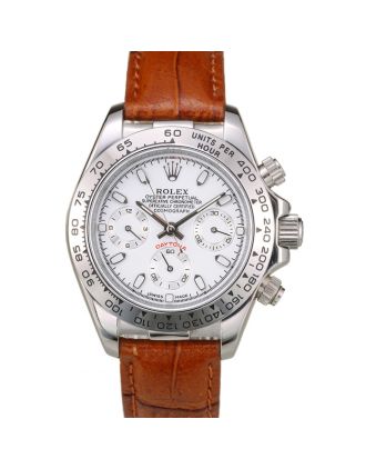 Rolex Daytona Lady Stainless Steel Case White Dial Brown Leather Strap Tachymeter