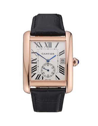 Cartier Tank MC White Dial Gold Case Black Leather Strap 622579