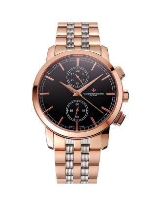 Swiss Vacheron Constantin Patrimony Traditionnelle Chronograph Black Dial Rose Gold Case Two Tone Bracelet 1453758