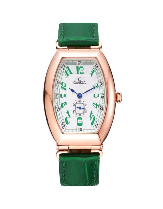 Omega Sochi Petrograd White Dial Gold Case Green Leather Strap 622821