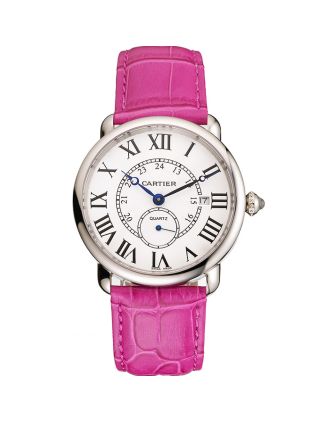 Cartier Ronde Louis Cartier White Dial Stainless Steel Case Fuchsia Leather Strap