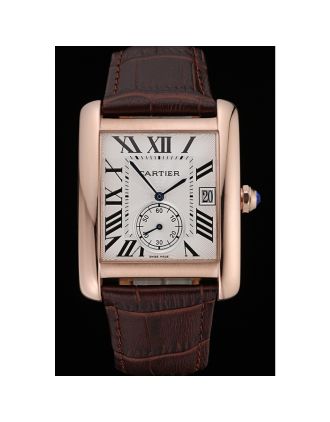 Cartier Tank MC White Dial Gold Case Brown Leather Strap 622578