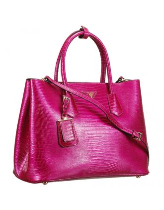 Prada Double Tote Crocodile Leather Bag Fuchsia