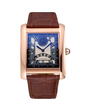 Cartier Tank Black Dial Rose Gold Case Brown Leather Strap 622765