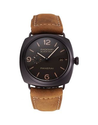 Swiss Panerai Radiomir Black Seal Brown Dial Black Case Brown Leather Strap