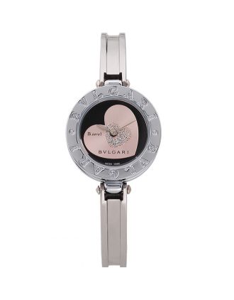 Bvlgari B.ZERO1 Black And Pink Heart Diamond Dial Stainless Steel Bracelet