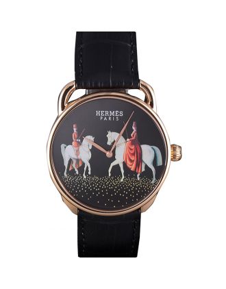 Hermes Classic Croco Leather Strap Black Dial 801397