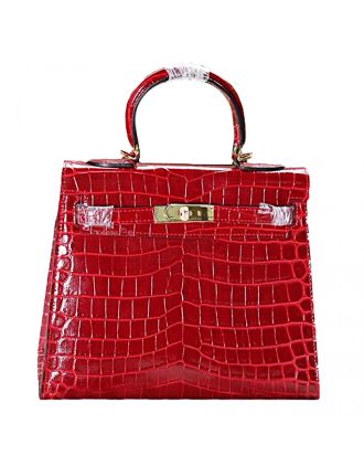 Hermes Kelly 28 Crocodile Leather Red 608151