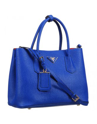 Prada Double Tote Pebbled Leather Blue 18927294