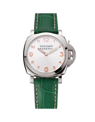 Panerai Radiomir White Dial Stainless Steel Case Green Leather Strap 1453804