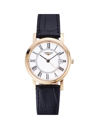 Longines La Grande Classique Round White Dial Gold Case Black Leather Band 622382