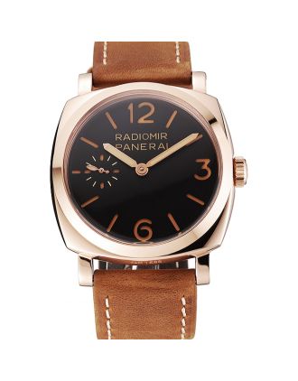 Swiss Panerai Radiomir 1940 Black Dial Rose Gold Case Brown Suede Leather Strap 1453844