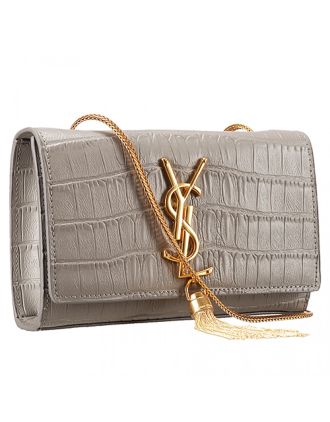 Saint Laurent Medium Tassel Crocodile Leather Clutch Bag Grey