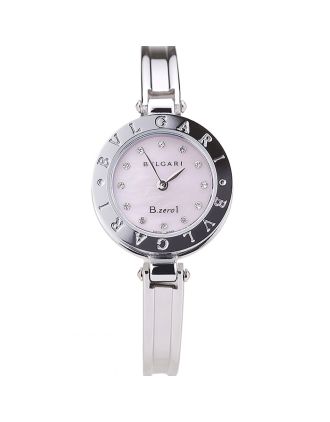 Bvlgari B.ZERO1 24mm Pink Dial Steel Case Black Bezel Steel Bracelet