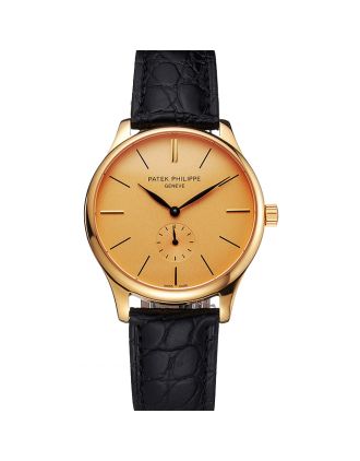 Patek Philippe Calatrava Gold Dial Gold Case Black Leather Strap