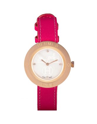 Hermes Classic MOP Dial Magenta Leather Bracelet 801388