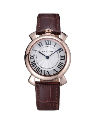 Cartier Rotonde Blue Crown Brown Leather Bracelet 621974