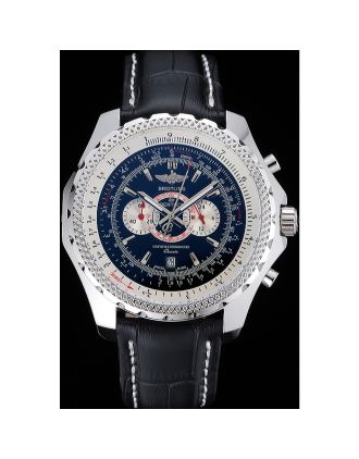 Breitling Bentley Chronograph Black Dial Black Leather Strap