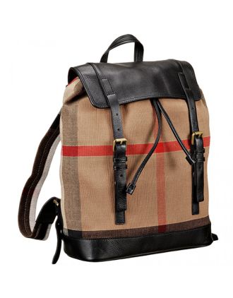 Burberry Man Canvas Check Backpack Saddle Black 608274