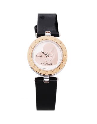 Bvlgari B.ZERO1 25mm White Dial Stainless Steel Case Gold Bezel Black Leather Bracelet