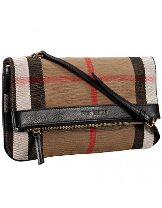 Burberry Canvas Check Foldover Crossbody Bag Black 608277