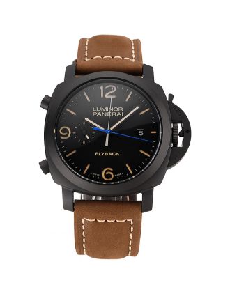 Panerai Luminor 1950 3 Days Chrono Flyback Black Dial Black Case Brown Leather Strap